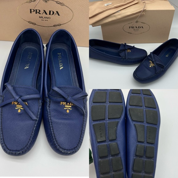 Authentic Prada blue Saffiano leather loafers - Picture 4 of 11